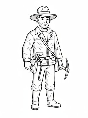Silas Drake the Archaeologist in Classic Coloring Book - Black & White Illustration