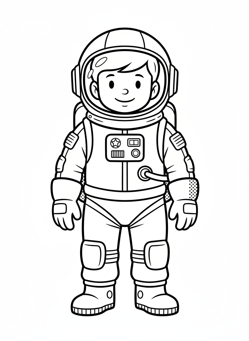 Captain Nova the Astronaut - Black & White Illustration