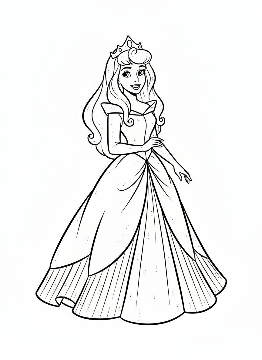 Princess Aurora the Royal - Black & White Illustration