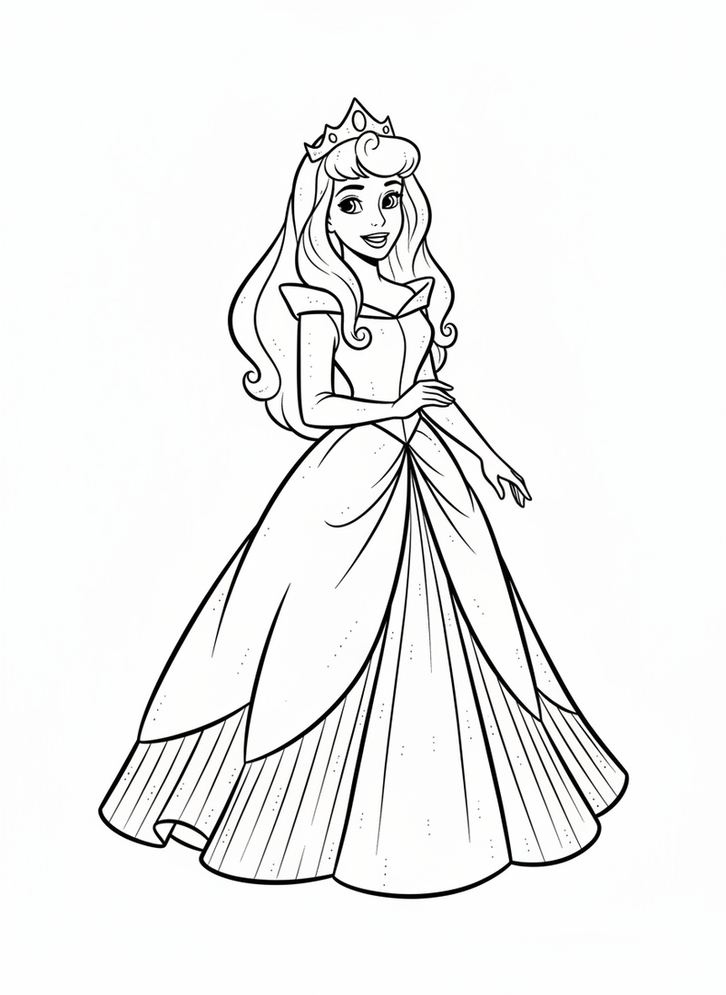 Princess Aurora the Royal in Classic Coloring Book - Black & White Illustration