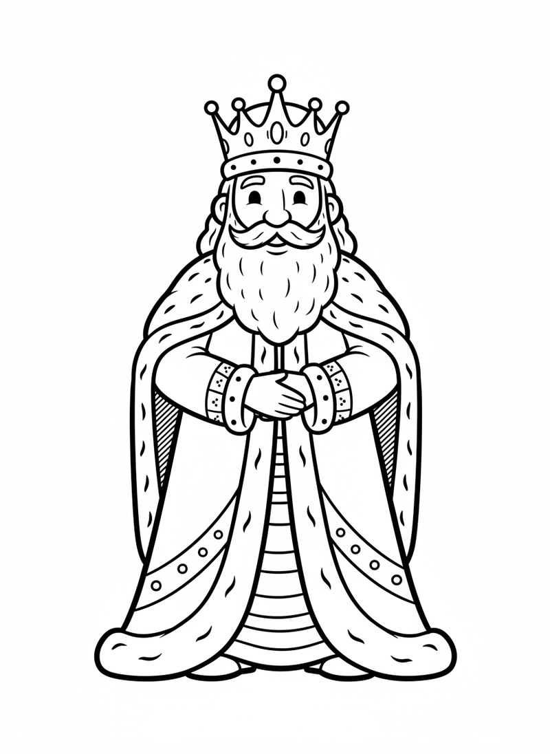 King Wisdom the Ruler in Classic Coloring Book - Black & White Illustration