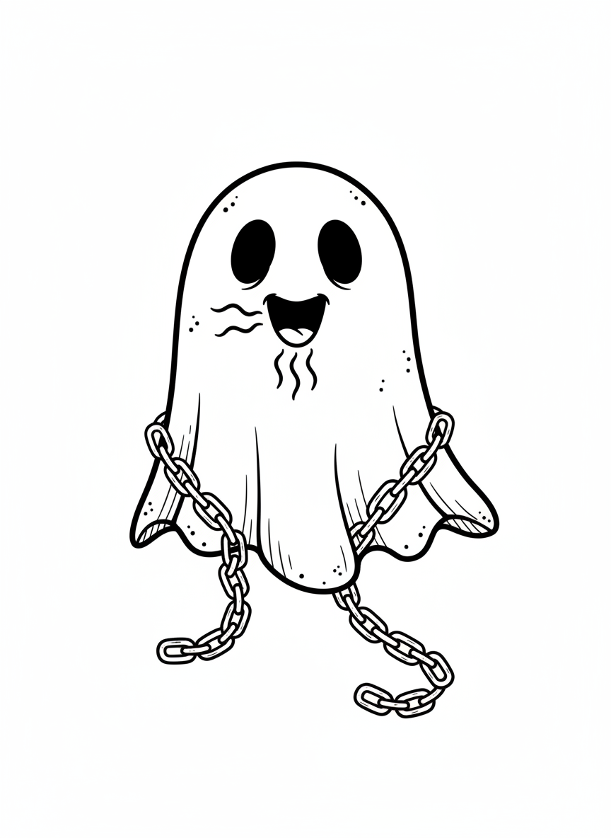 Spook the Scary Ghost - Black & White Illustration