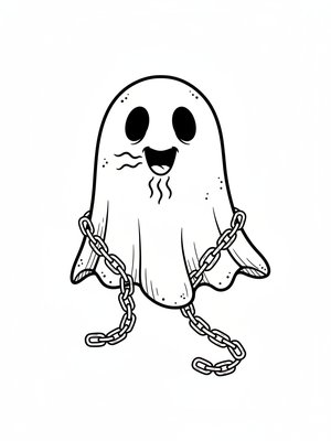 Spook the Scary Ghost in Classic Coloring Book - Black & White Illustration