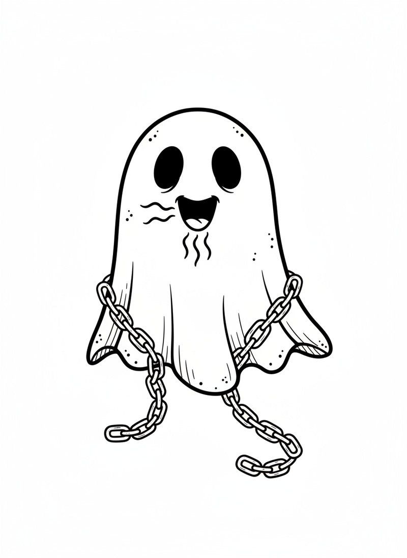 Spook the Scary Ghost in Classic Coloring Book - Black & White Illustration