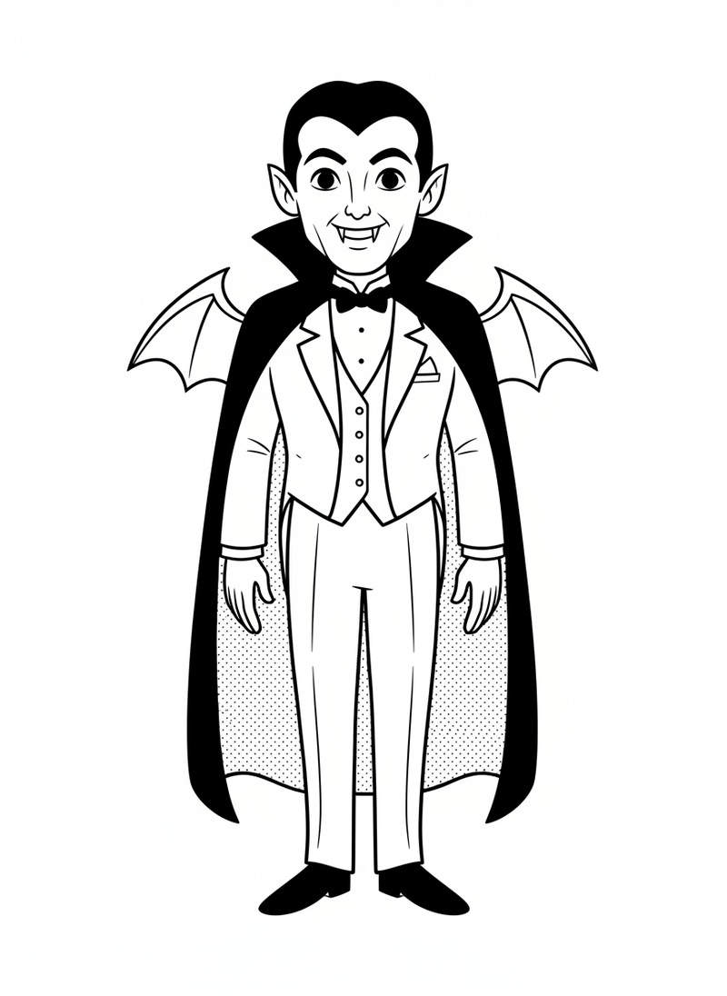 Count Dracula the Vampire in Classic Coloring Book - Black & White Illustration
