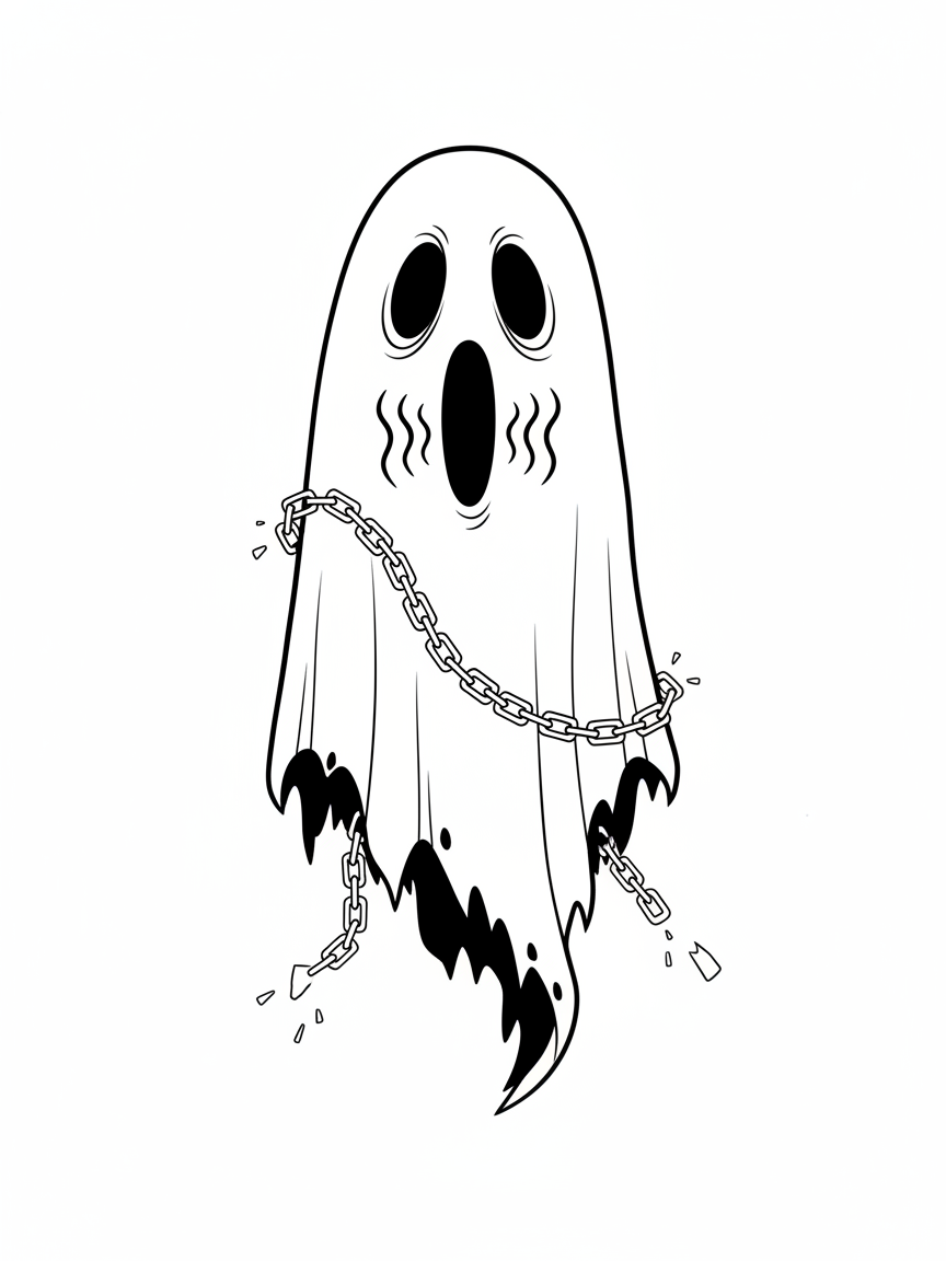 Spook the Scary Ghost - Black & White Illustration