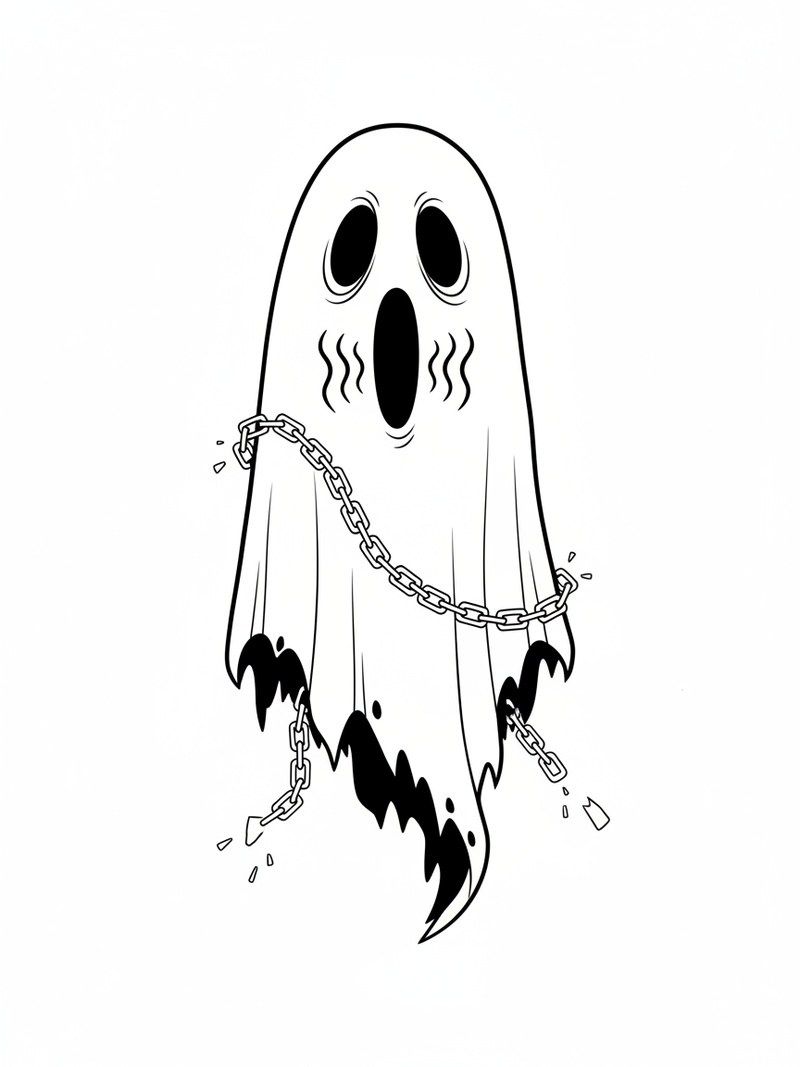 Spook the Scary Ghost in Minimalist - Black & White Illustration