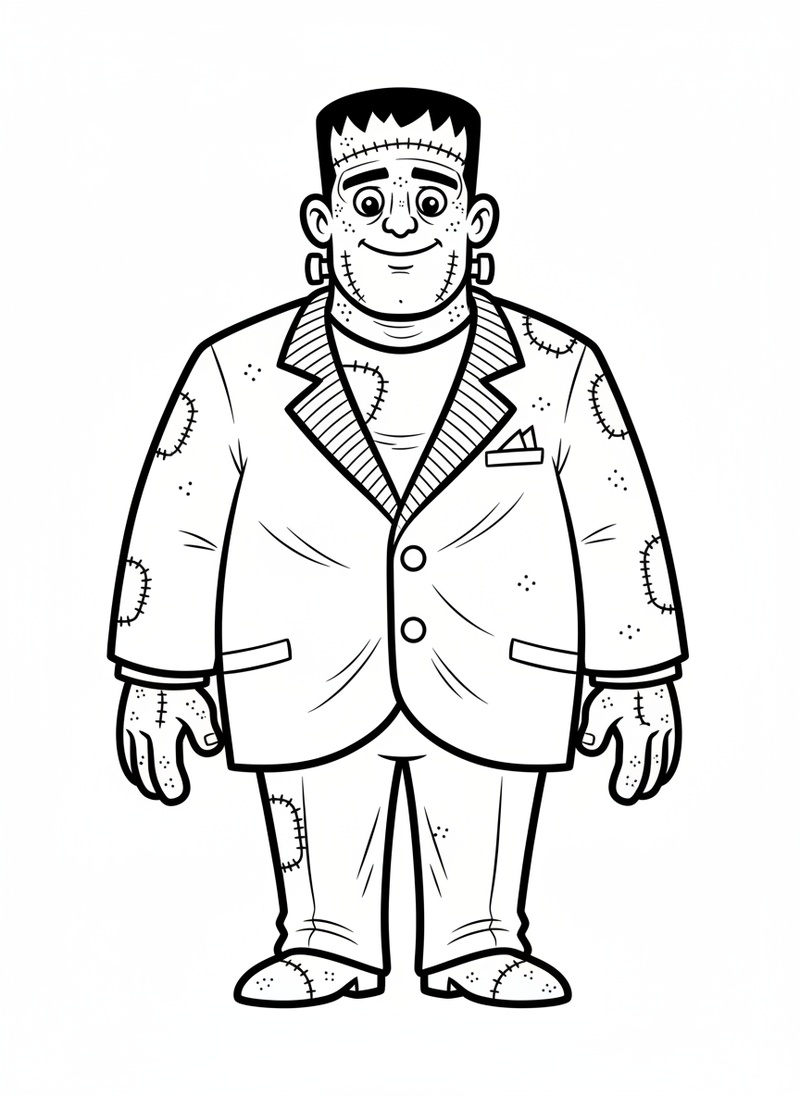 Victor the Friendly Monster in Classic Coloring Book - Black & White Illustration