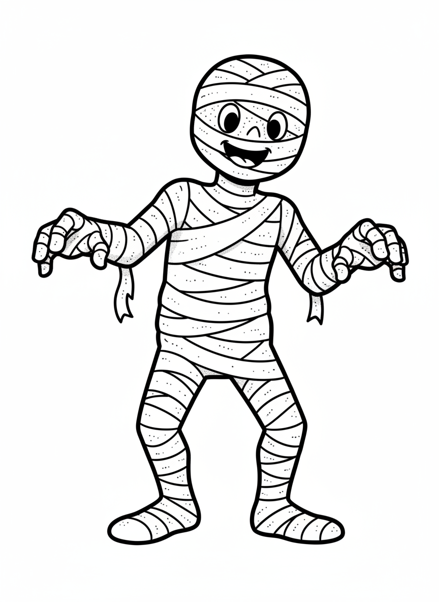 Bandages the Mummy - Black & White Illustration