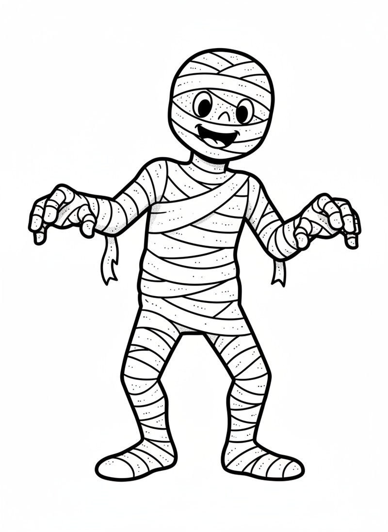 Bandages the Mummy in Classic Coloring Book - Black & White Illustration