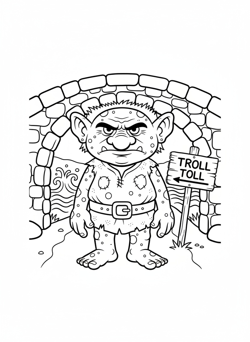 Grunch the Troll in Classic Coloring Book - Black & White Illustration