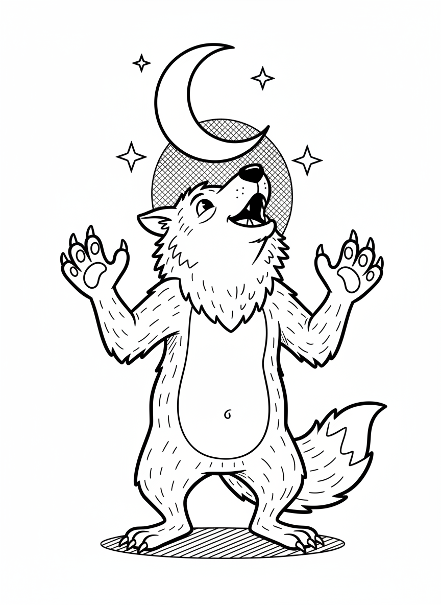 Luna the Werewolf - Black & White Illustration