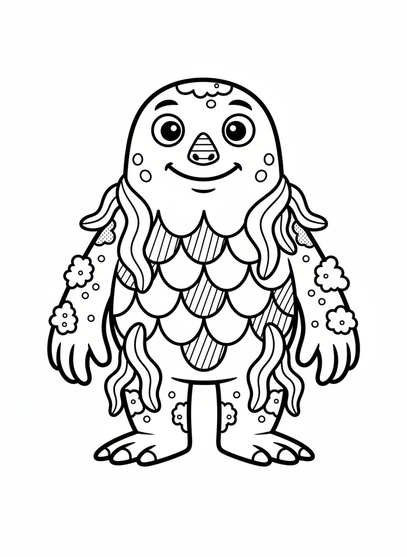 Greenie the Swamp Monster in Classic Coloring Book - Black & White Illustration