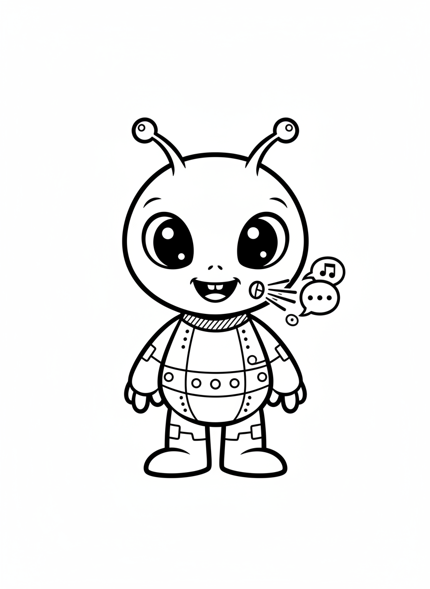 Blip the Small Alien - Black & White Illustration