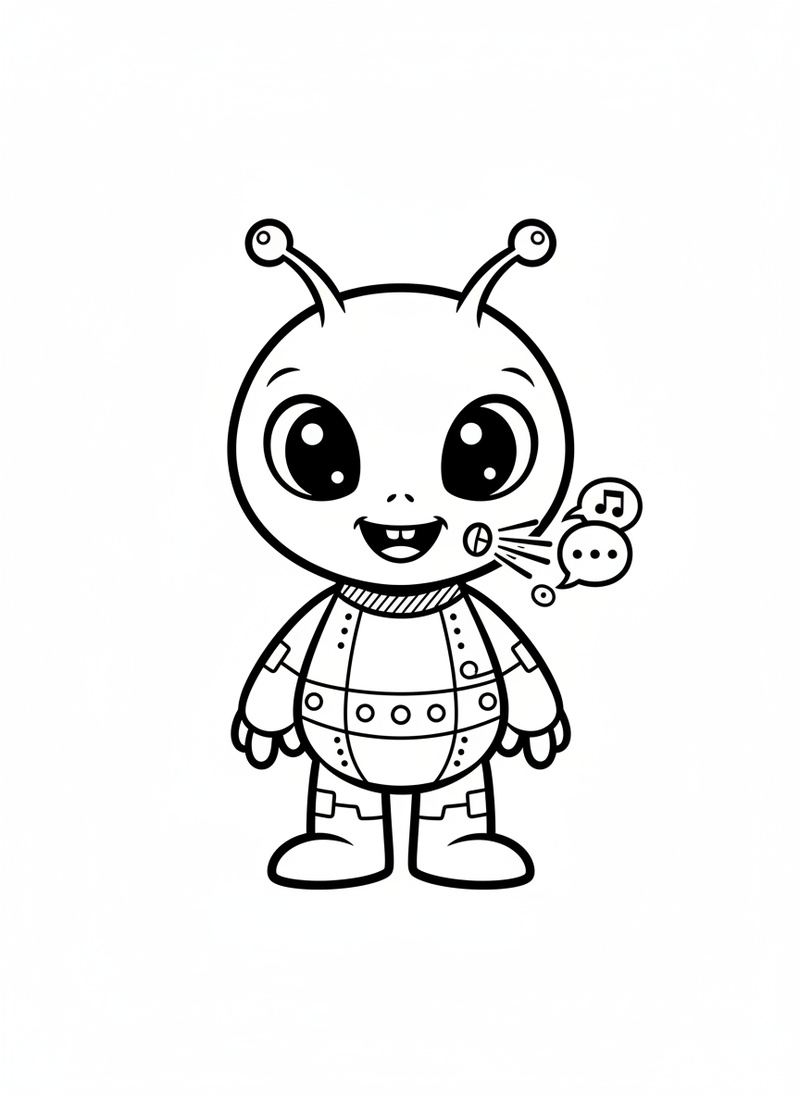 Blip the Small Alien in Classic Coloring Book - Black & White Illustration
