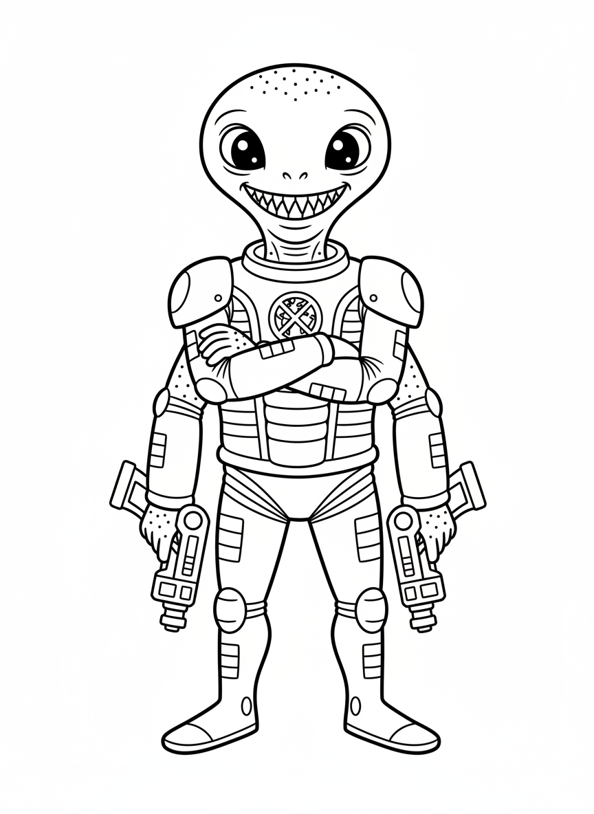 Invader the Villain Alien - Black & White Illustration