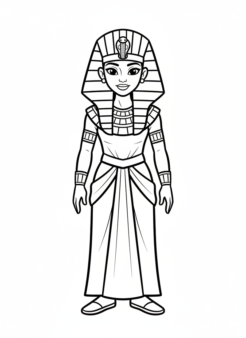 Cleo the Egyptian Pharaoh in Classic Coloring Book - Black & White Illustration