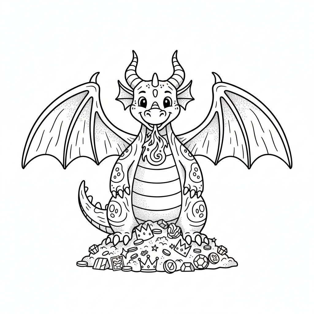 Ember the Fierce Dragon - Black & White Illustration