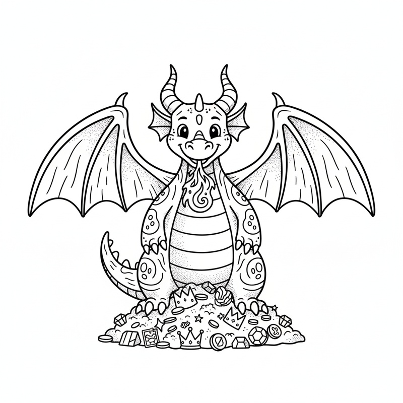 Ember the Fierce Dragon in Classic Coloring Book - Black & White Illustration