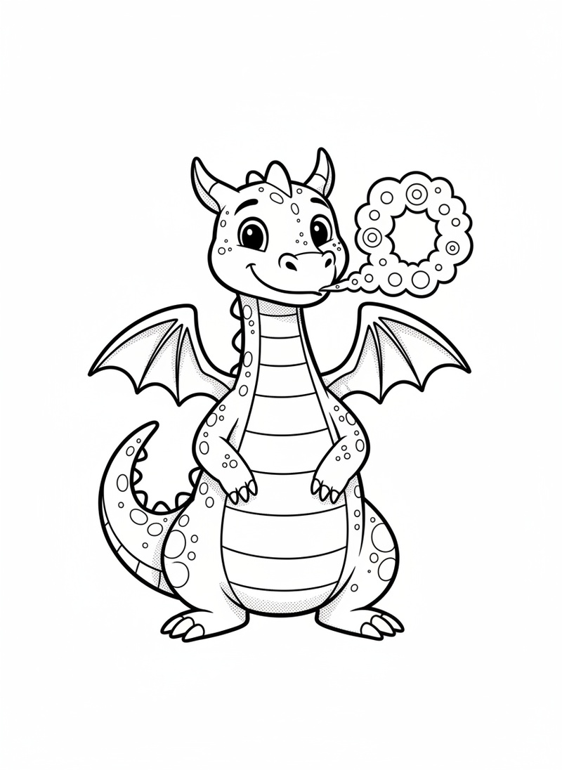 Puff the Friendly Dragon in Classic Coloring Book - Black & White Illustration