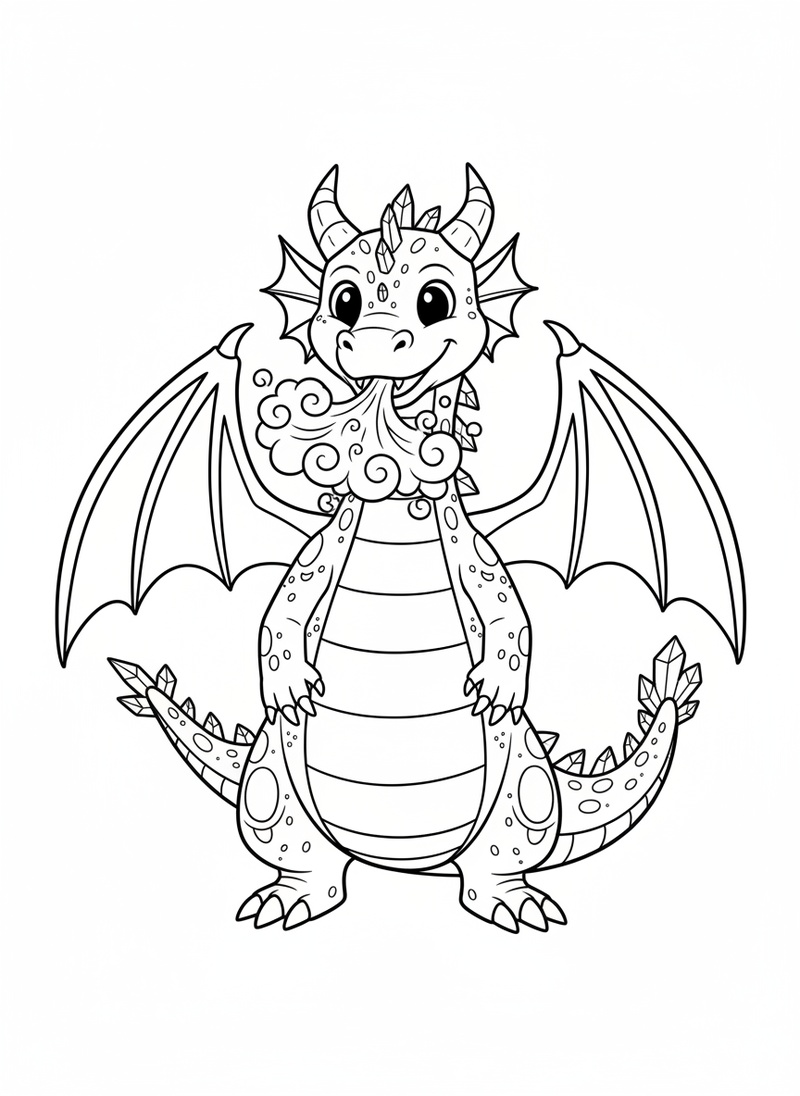 Frostbite the Ice Dragon in Classic Coloring Book - Black & White Illustration