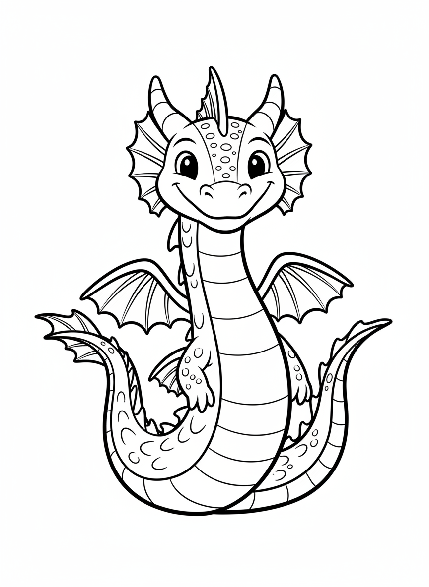 Splash the Water Dragon - Black & White Illustration
