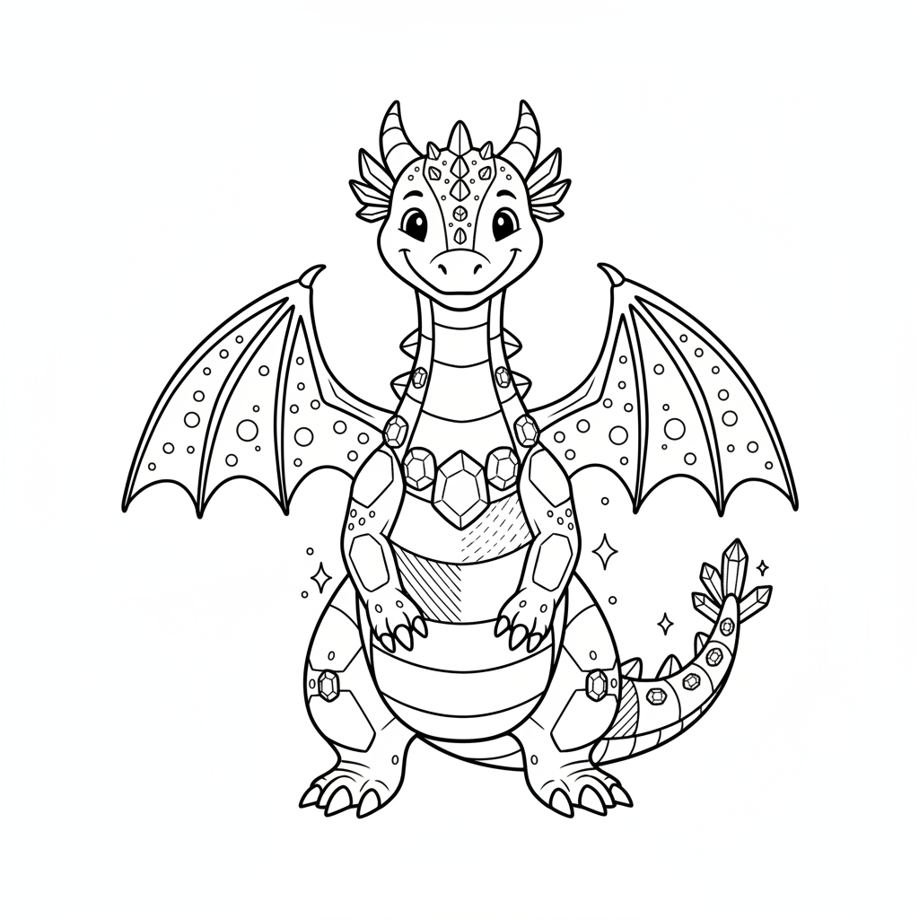 Gemstone the Crystal Dragon - Black & White Illustration