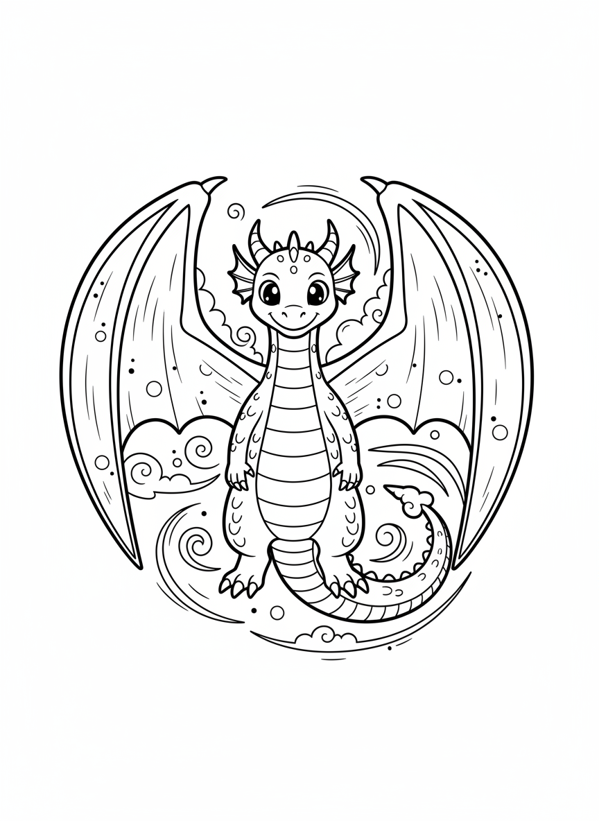 Zephyr the Wind Dragon - Black & White Illustration