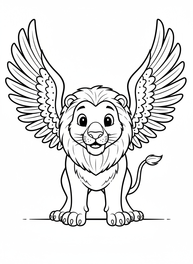 Griffin the Guardian in Classic Coloring Book - Black & White Illustration