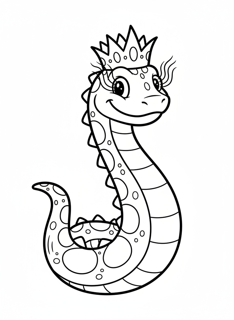 Scales the Basilisk in Classic Coloring Book - Black & White Illustration