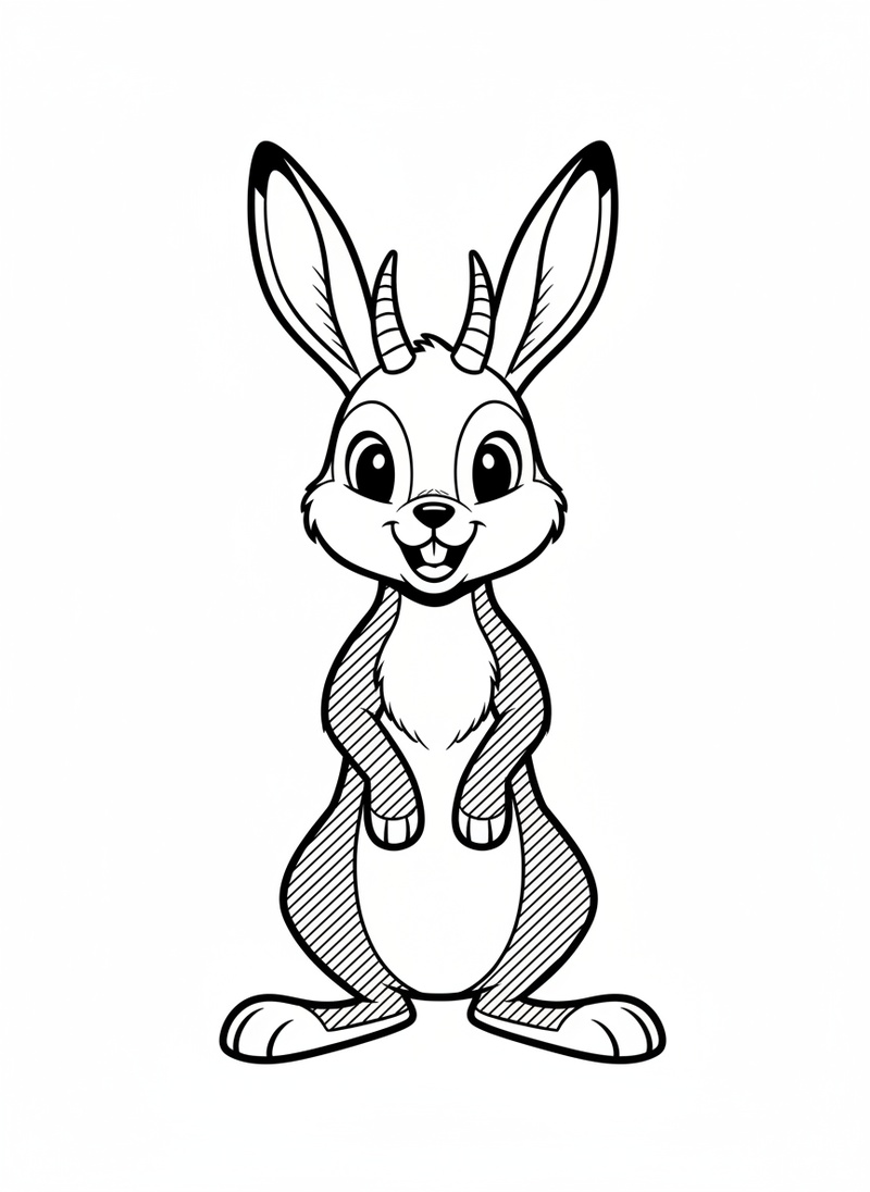 Hopper the Jackalope in Classic Coloring Book - Black & White Illustration