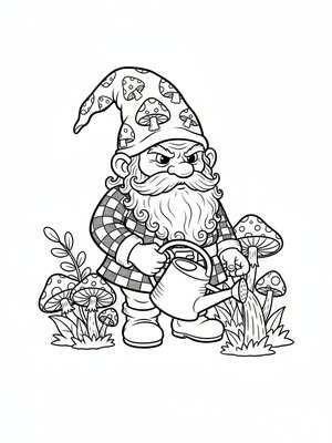 Bramble the Garden Gnome in Classic Coloring Book - Black & White Illustration