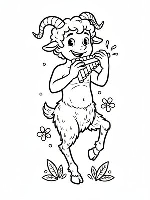 Pan the Playful Satyr in Classic Coloring Book - Black & White Illustration