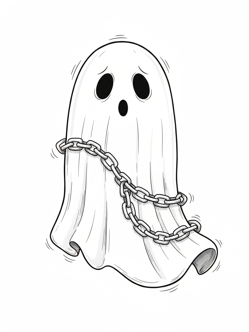 Spook the Scary Ghost - Black & White Illustration