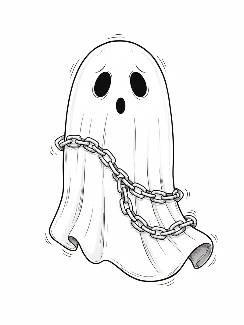 Spook the Scary Ghost in Vintage Storybook - Black & White Illustration