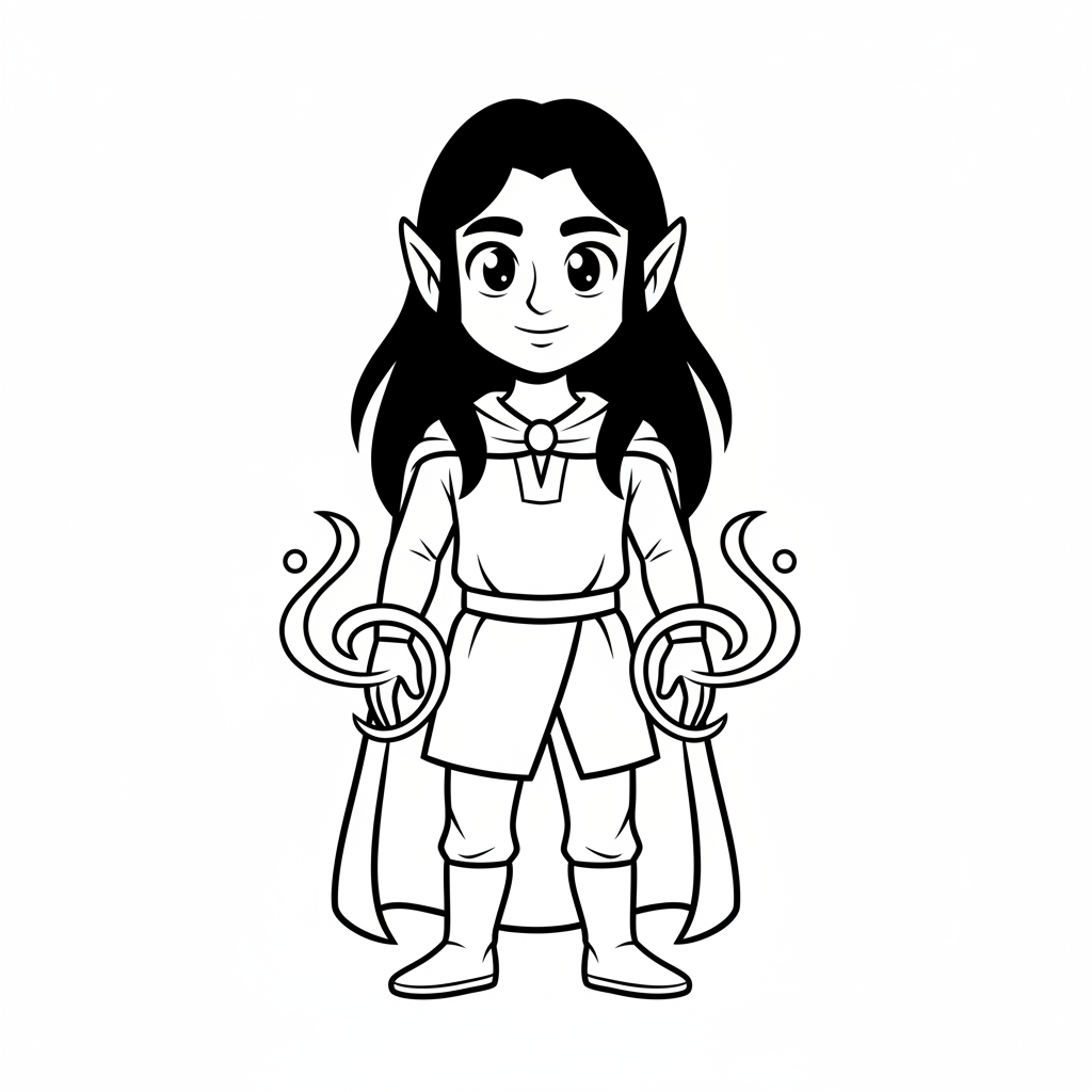 Thorn the Dark Elf - Black & White Illustration