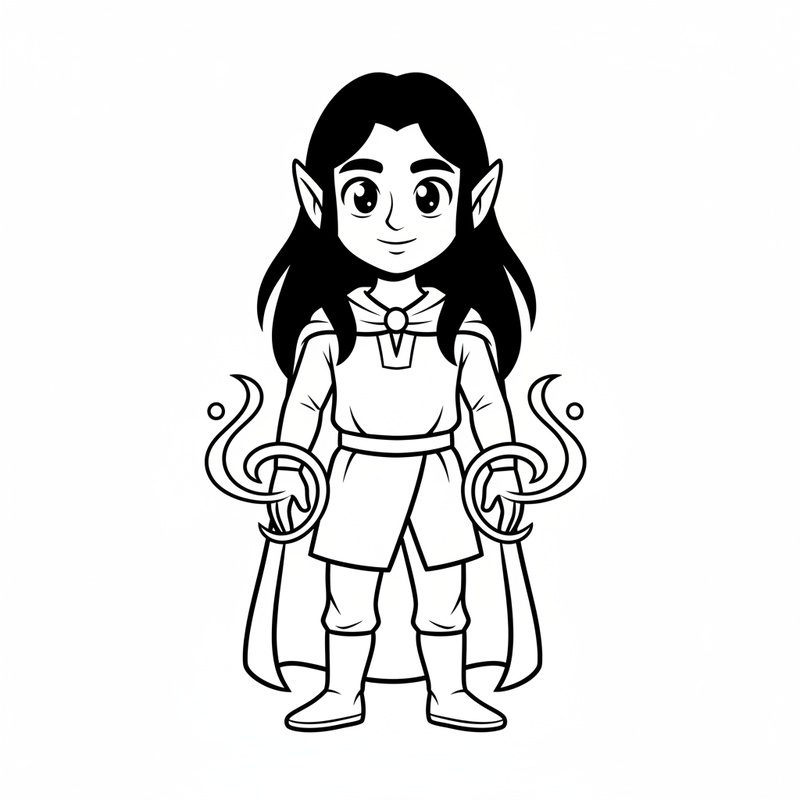 Thorn the Dark Elf in Classic Coloring Book - Black & White Illustration