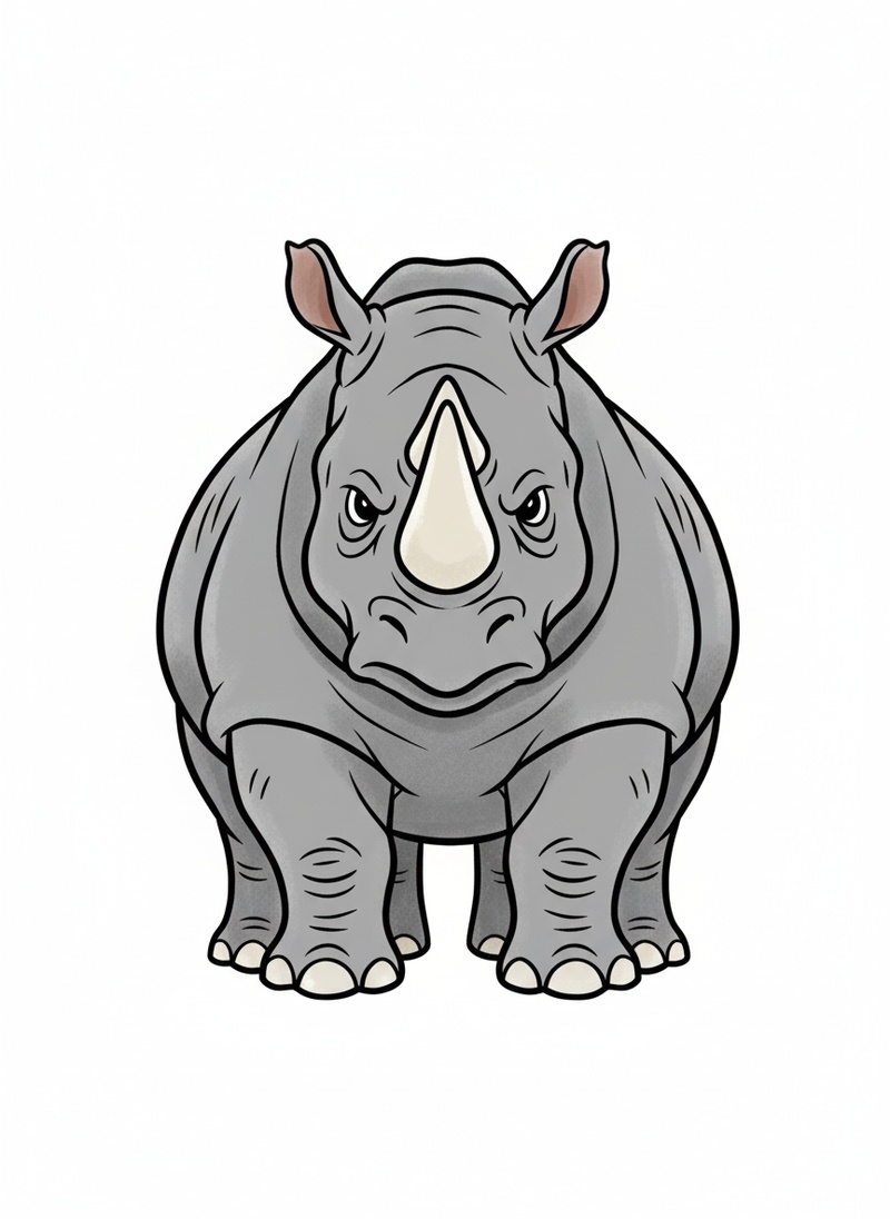 Rhino the Tough Rhinoceros in Classic Coloring Book - Full Colored Illustration