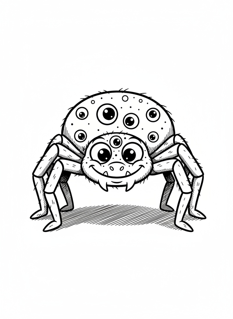 Creepy the Scary Spider in Classic Coloring Book - Black & White Illustration