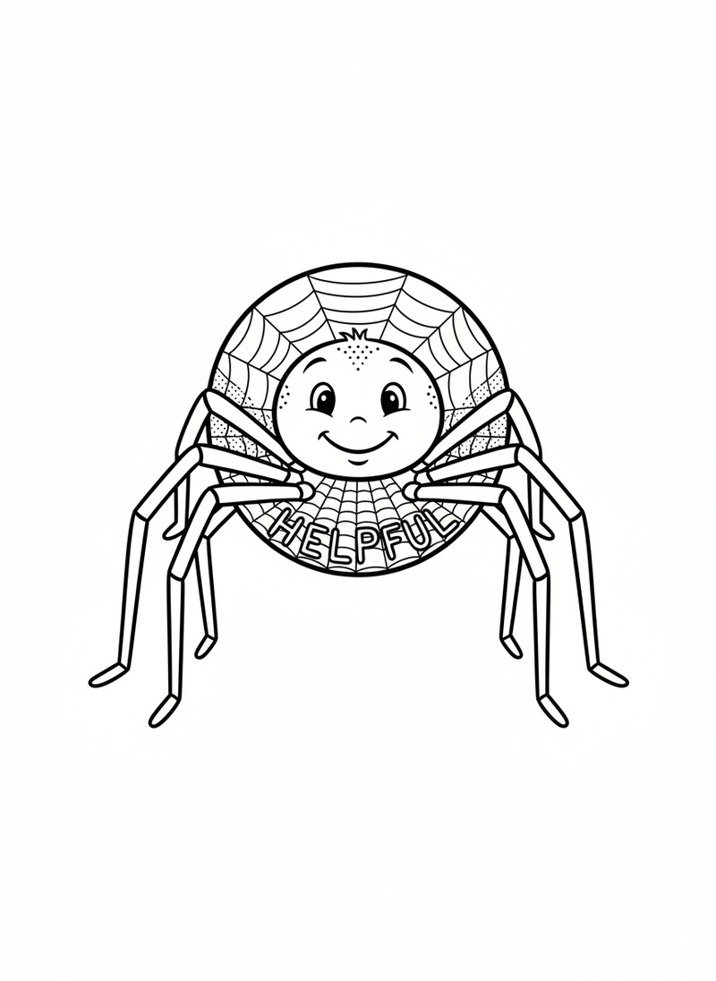 Charlotte the Helpful Spider in Classic Coloring Book - Black & White Illustration