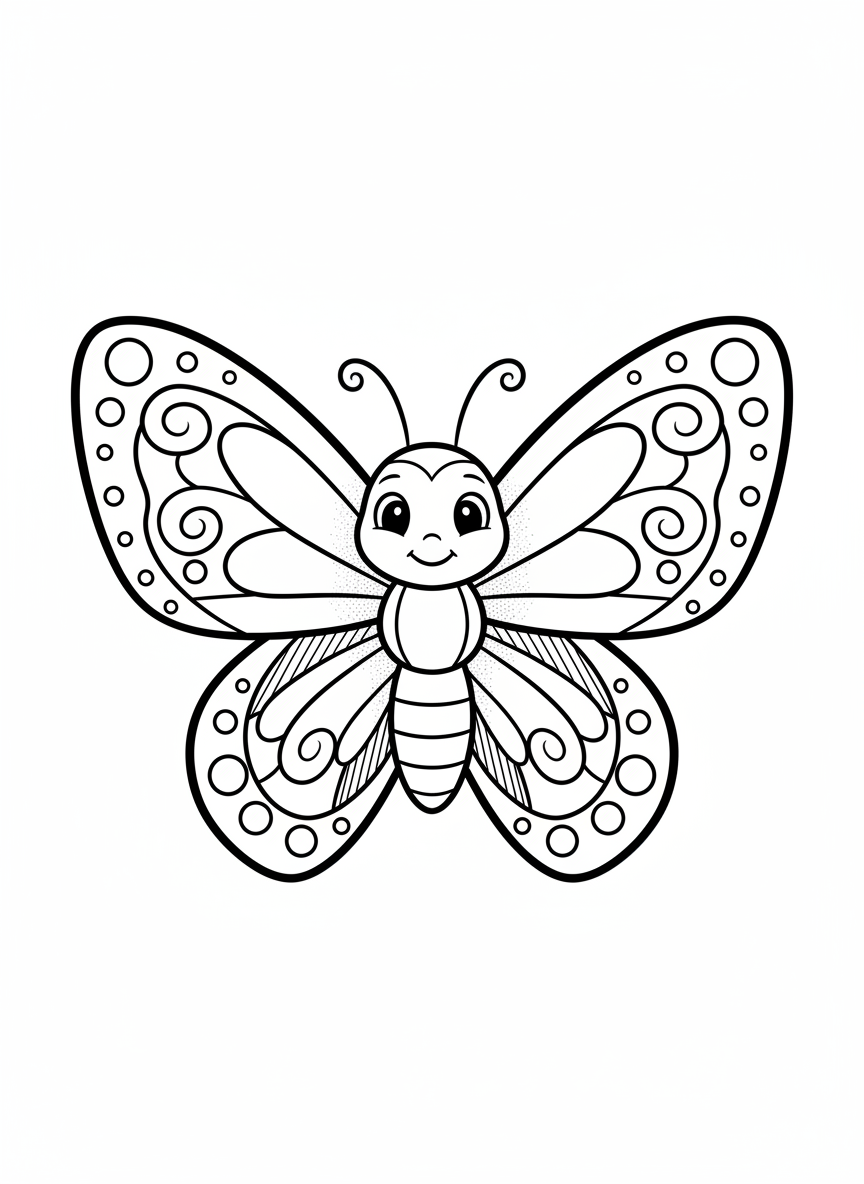 Flutter the Butterfly - Black & White Illustration