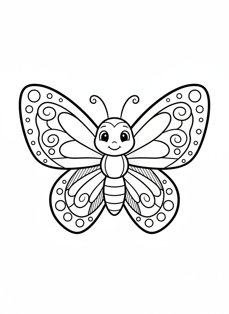 Flutter the Butterfly in Classic Coloring Book - Black & White Illustration