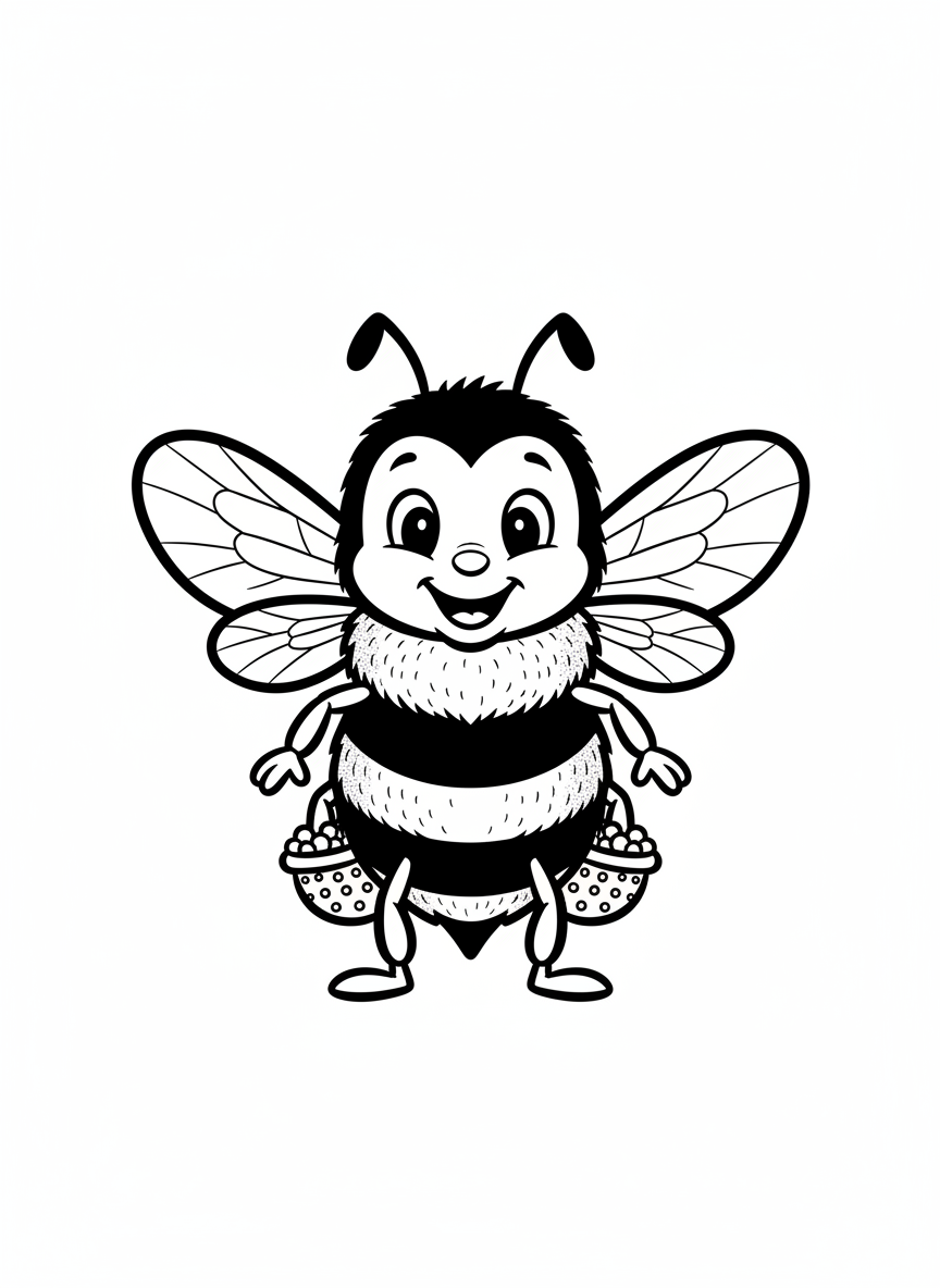 Buzz the Busy Bee - Black & White Illustration