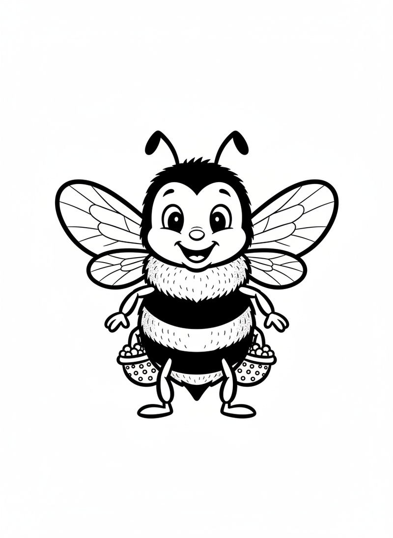Buzz the Busy Bee in Classic Coloring Book - Black & White Illustration