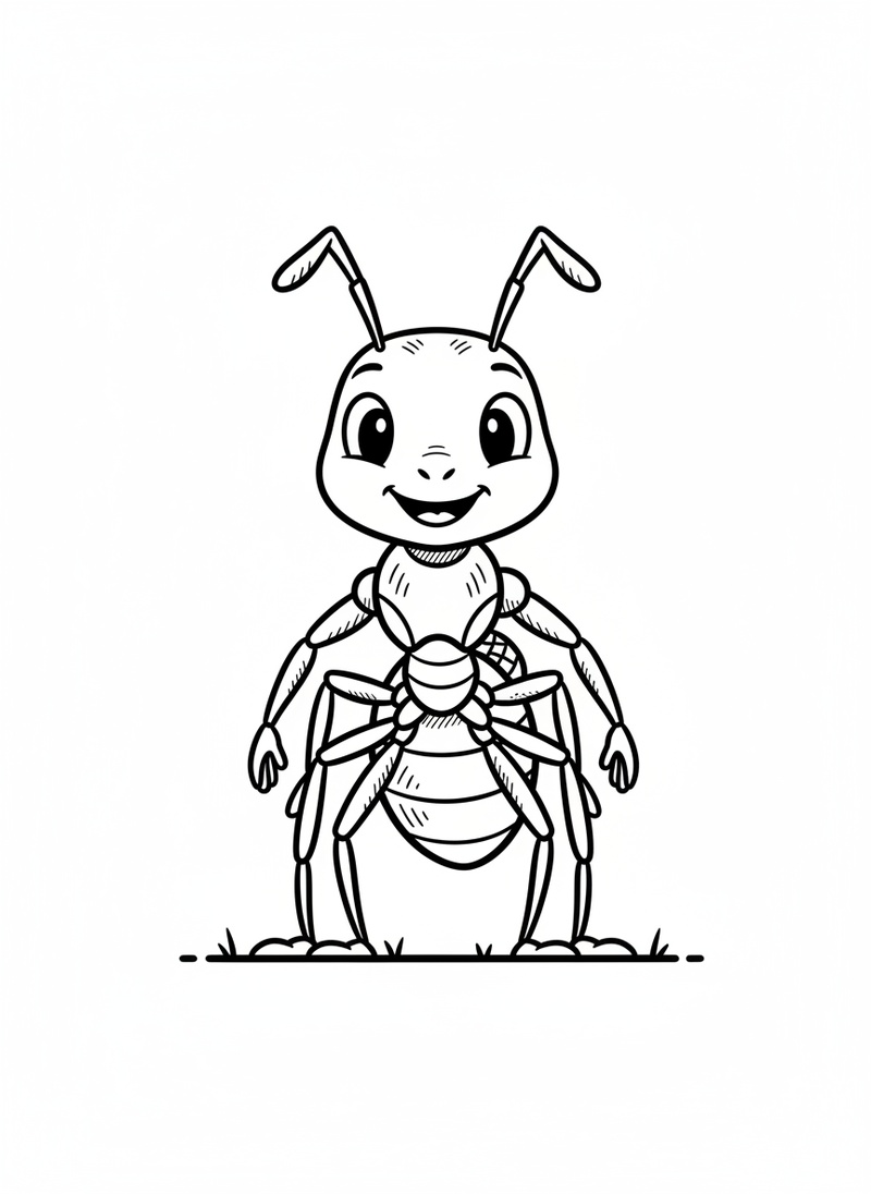 March the Ant in Classic Coloring Book - Black & White Illustration