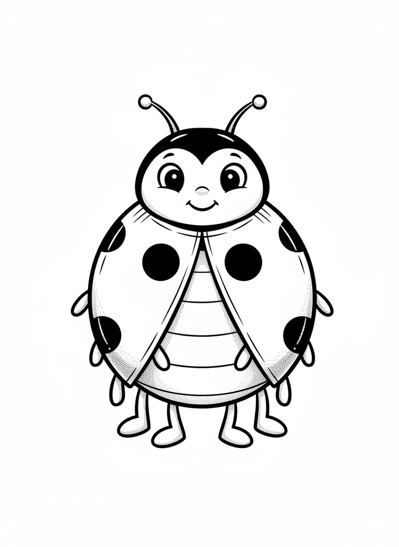Lady the Ladybug in Classic Coloring Book - Black & White Illustration