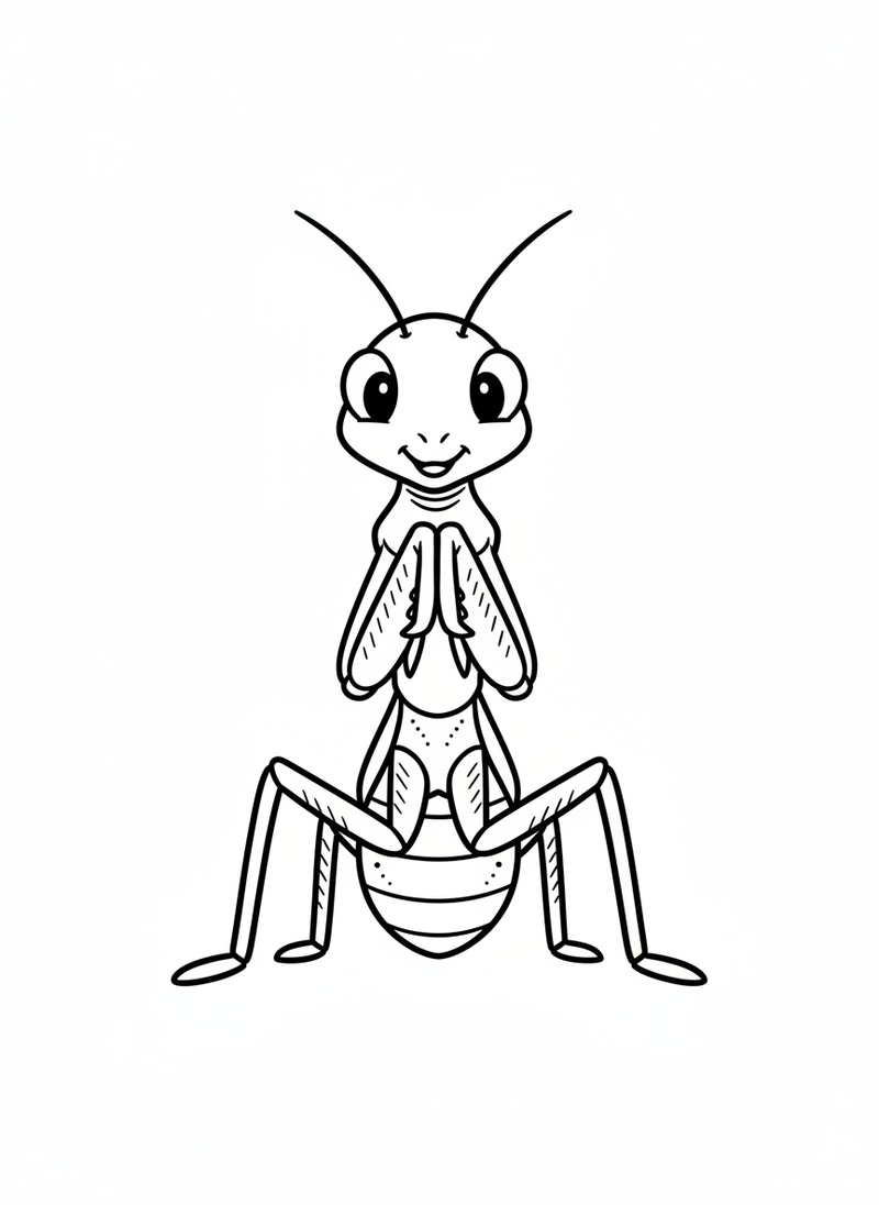 Praying the Mantis in Classic Coloring Book - Black & White Illustration