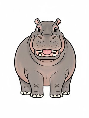 Hippo the River Giant in Classic Coloring Book - Full Colored Illustration