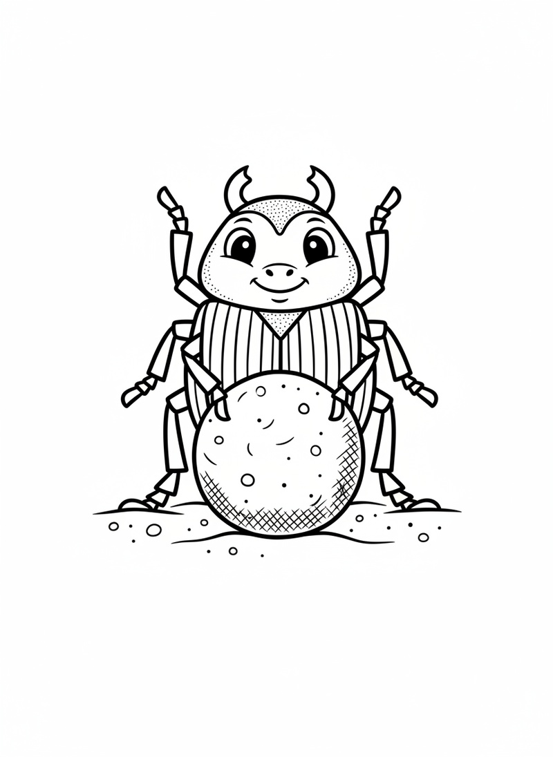 Scarab the Beetle in Classic Coloring Book - Black & White Illustration