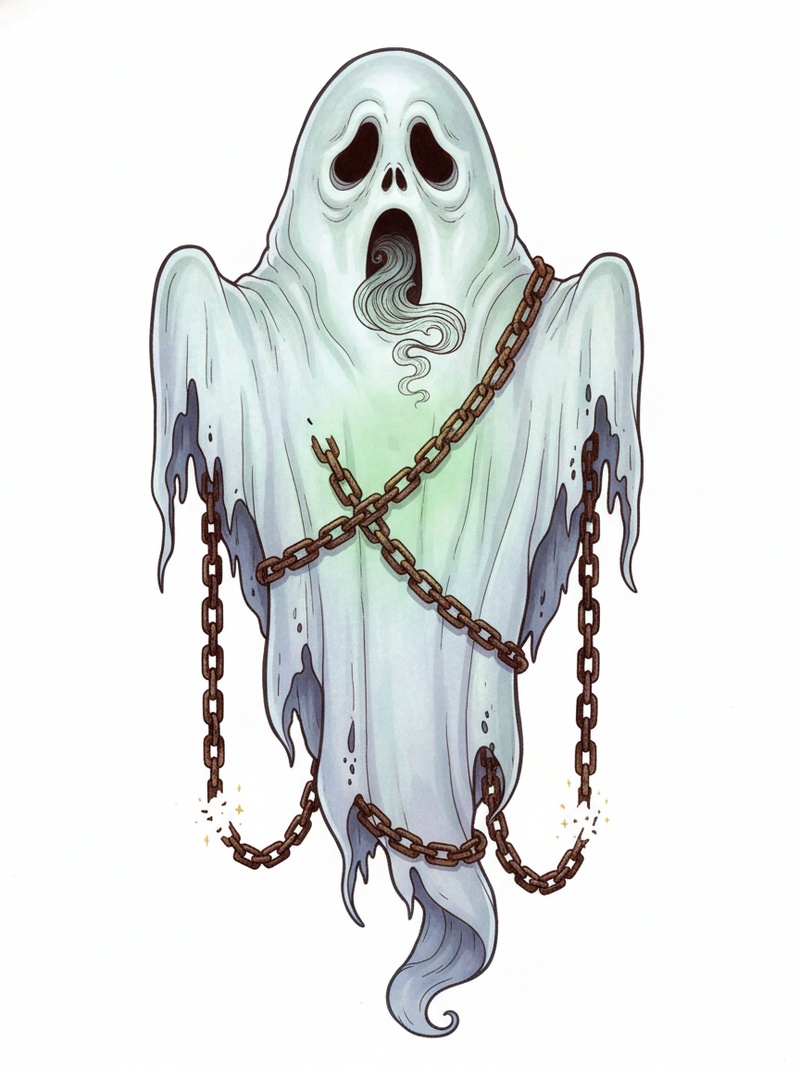 Spook the Scary Ghost in Fairy Tale Classic - Full Colored Illustration
